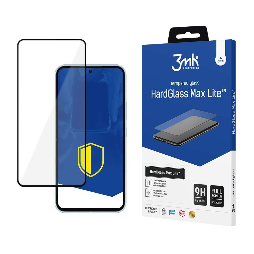 3MK HardGlass Max Lite Displayschutzfolie für Samsung Galaxy A55 5G A556 / A35 5G A356, Sicherheitsglas, Vollkleber, Schwarz