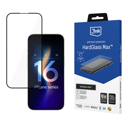 3MK HardGlass Max Displayschutzfolie für Apple iPhone 16 Pro, gehärtetes Glas, Full Glue, Schwarz
