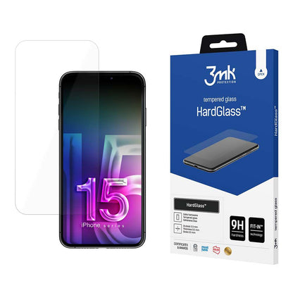 3MK HardGlass Displayschutzfolie für Apple iPhone 15, gehärtetes Glas, Full Glue