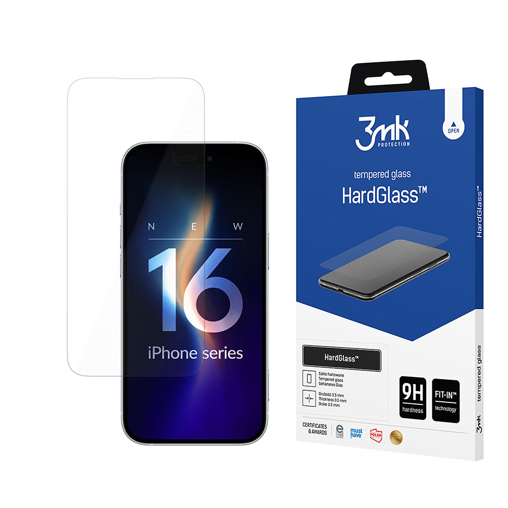 3MK HardGlass Displayschutzfolie für Apple iPhone 16 Pro Max, gehärtetes Glas, Full Glue