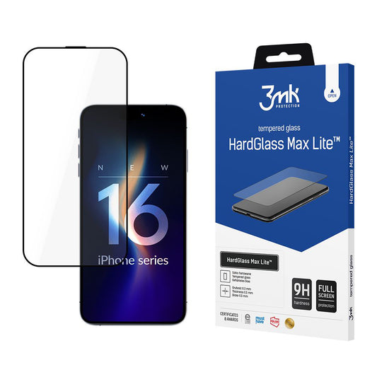 3MK HardGlass schermbeschermfolie voor Apple iPhone 16 Pro Max, gehard glas, volledige lijm, zwart