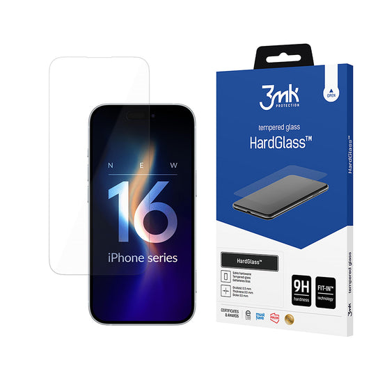 3MK HardGlass schermbeschermfolie voor Apple iPhone 16, gehard glas, volledige lijmlaag