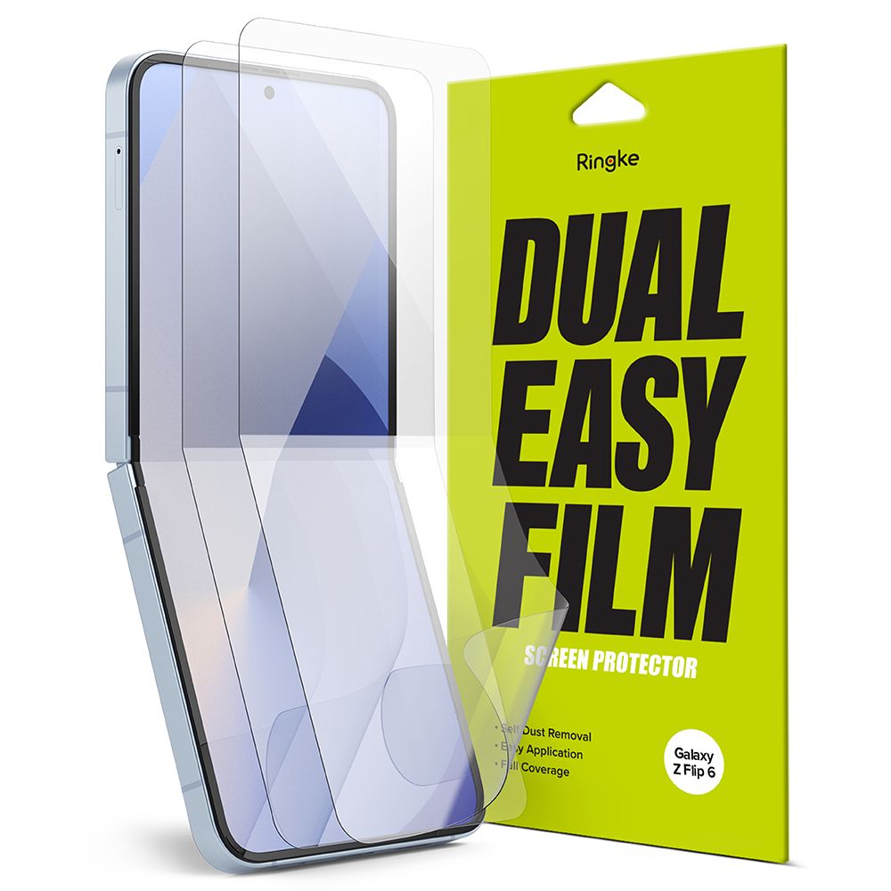 Schutzfolie Ringke Dual Easy für das Innen-Display des Samsung Galaxy Z Flip6 F741, Kunststoff, Set mit 2 Stück.