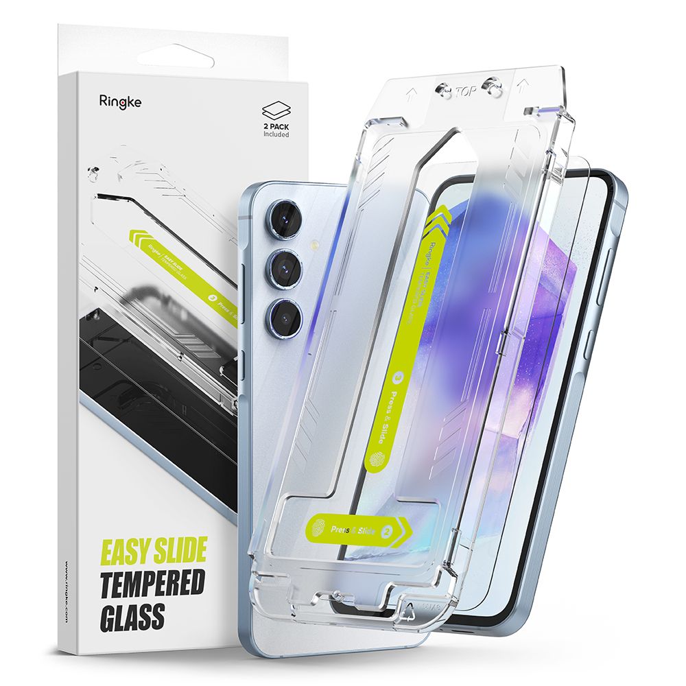 Ringke Easy Slide Screen Protector voor Samsung Galaxy A55 5G A556, Glasbeschermd, Volledig gelijmd, Set 2 stuks 