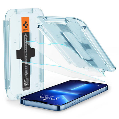 Schutzfolie Spigen GlastR EZ FIT für Apple iPhone 17e / 16e / 14 / 13 Pro, gehärtetes Glas, Vollkleber, Set 2 Stück AGL03385