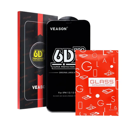 Veason PRO Displayschutzfolie für Apple iPhone 16 / 15, gehärtetes Glas, Full Glue, 6D, Schwarz