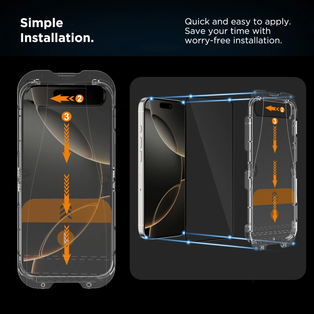 Film de protection d'écran Tech-Protect Quick Set+ pour Apple iPhone 16 Pro, Verre Trempé, Full Glue, Lot de 2 pièces, Noir