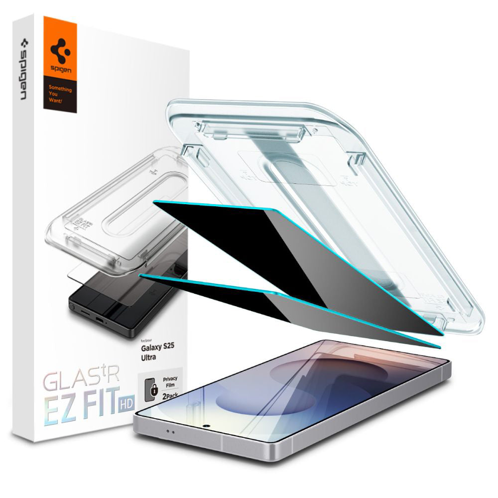 Privacy Screen Protector Spigen GlastR EZ FIT HD voor Samsung Galaxy S25 Ultra S938, Gehard Glas, Volledige Lijm, Set van 2 stuks AGL09335