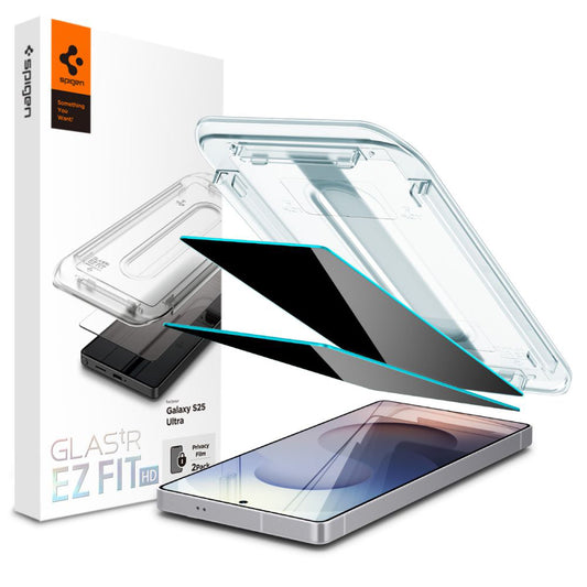 Privacy Screen Protector Spigen GlastR EZ FIT HD voor Samsung Galaxy S25 Ultra S938, Gehard Glas, Volledige Lijm, Set van 2 stuks AGL09335