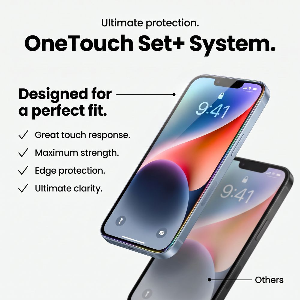 Tech-Protect OneTouch Screen Protector for Apple iPhone 18 Pro / 17 Pro, Tempered Glass, Full Glue, Set of 2 pieces, Transparent