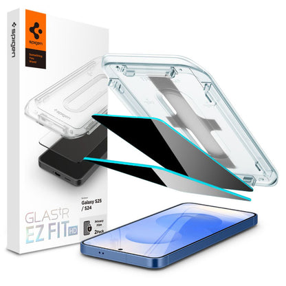 Film de protection d'écran Privacy Spigen GlastR EZ FIT HD pour Samsung Galaxy S25 S931 / S24 S921, Verre trempé, Collage complet, Lot de 2 pièces