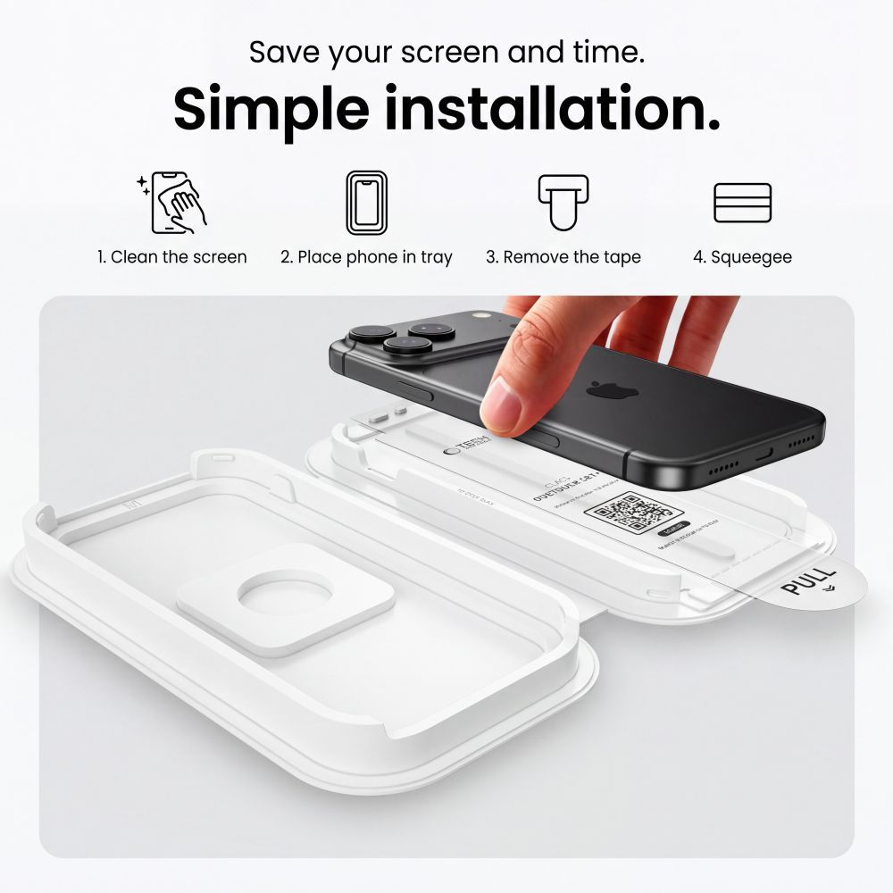Tech-Protect OneTouch Screen Protector for Apple iPhone 18 Pro / 17 Pro, Tempered Glass, Full Glue, Set of 2 pieces, Transparent