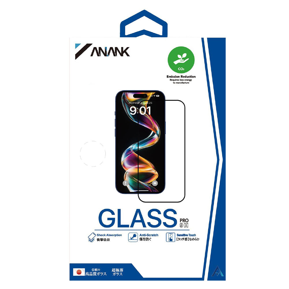 Anank 1X Versterkte Screenprotector voor Apple iPhone 16 Pro Max, Gehard Glas, Volledige Lijm, 2.5D, Zwart