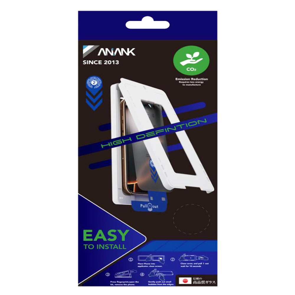 Anank 2X Versterkte Screenprotector voor Apple iPhone 16 Pro, Gehard Glas, Volledige Lijm, 2.5D, Zwart