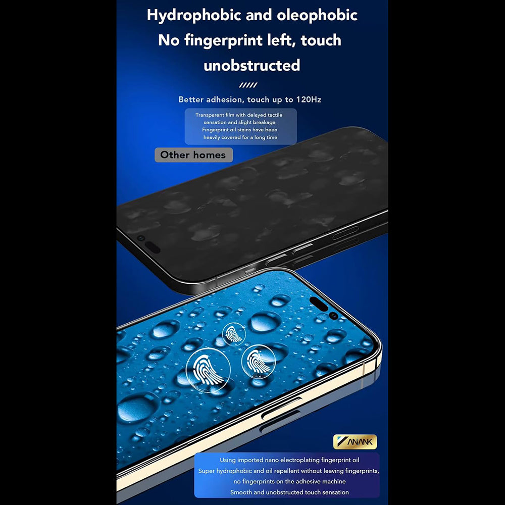 Anank 3X Versterkte Screenprotector voor Apple iPhone 14 Pro Max, Gehard Glas, Volledige Lijm, 2.5D, Zwart