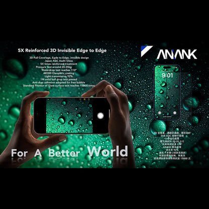 Beschermfolie Anank 5X Versterkt Onzichtbaar voor Apple iPhone 17, Gehard Glas, Volledige Lijm, 3D, Zwart