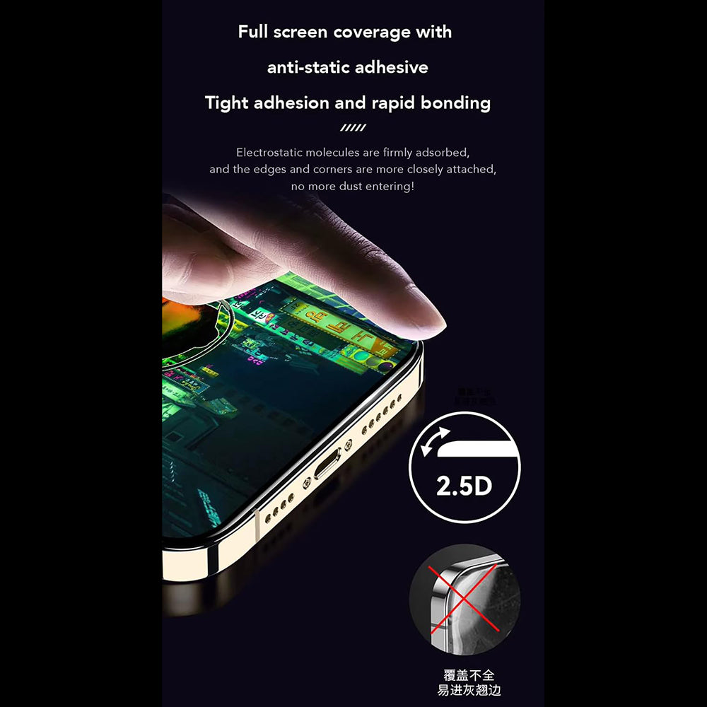 Film de protection d'écran Anank Anti-empreintes pour Apple iPhone 17e / 16e / 14 / 13 Pro, Verre trempé, Collage complet, 2.5D, Noir