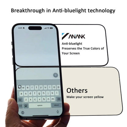 Anti Blue Light Beschermfolie Anank 3X Versterkt voor Apple iPhone 16 Pro Max, Gehard Glas, Volledige Lijm, 2.5D, Zwart