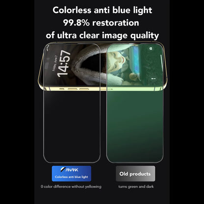 Anti Blue Light Screen Protector Folie Anank voor Apple iPhone 15 Pro, Gehard Glas, Full Glue, 2.5D, Zwart