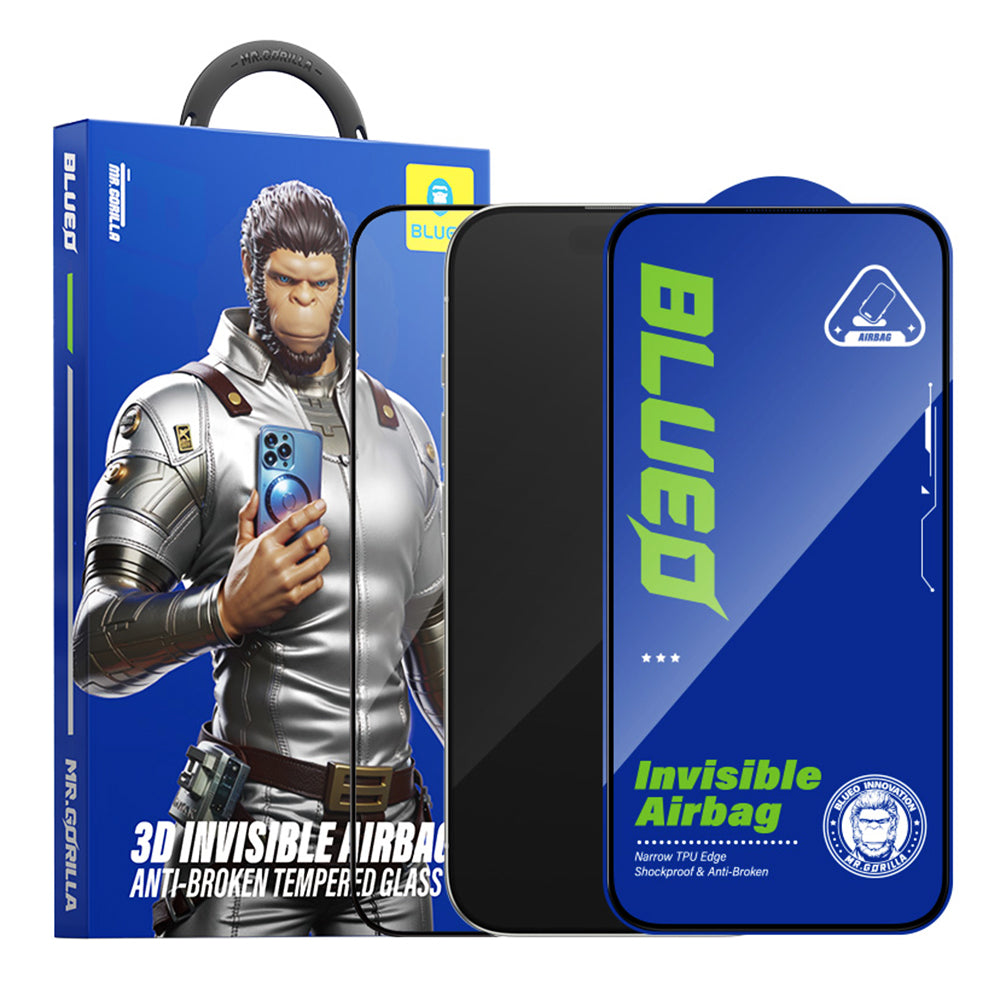 Film de protection d'écran Blueo Anti-Casse pour Apple iPhone 16 Plus / 15 Plus / 14 Pro Max, Verre Trempé, Collage Complet, Noir