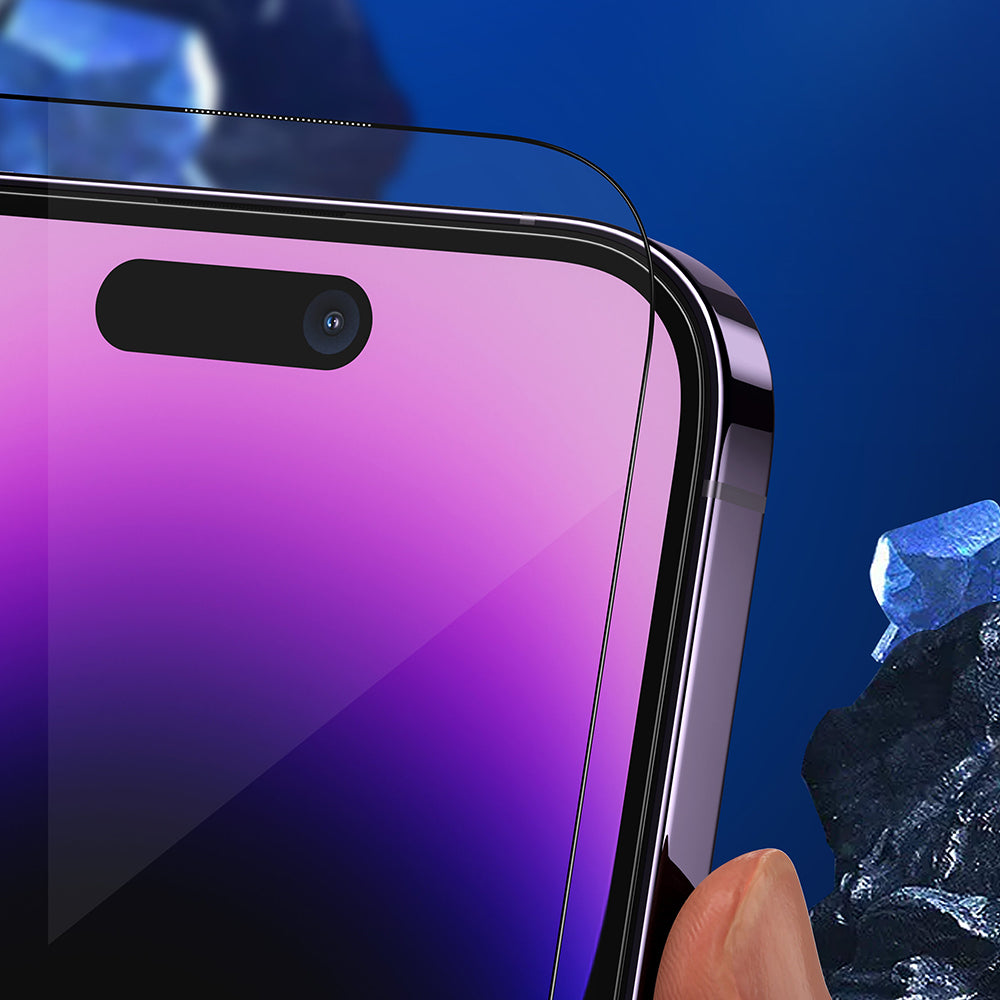 Film de protection d'écran Blueo Anti-Casse pour Apple iPhone 16 Plus / 15 Plus / 14 Pro Max, Verre Trempé, Collage Complet, Noir
