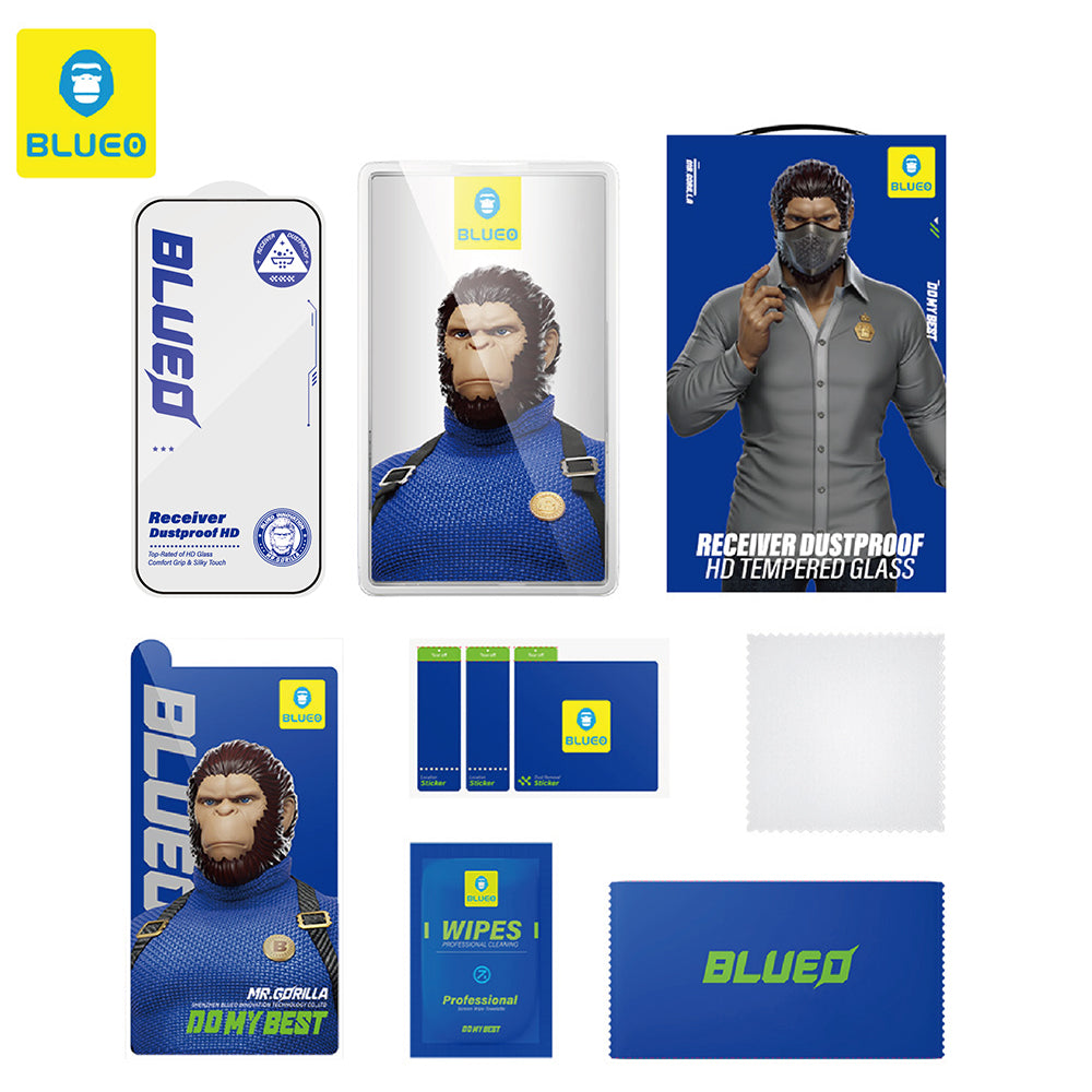 Blueo Anti-Dust HD Displayschutzfolie für Apple iPhone 14 Plus / 13 Pro Max, gehärtetes Glas, Vollkleber, Schwarz