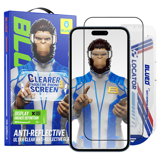 Blueo Anti-Reflecterende HD Applicator Pro Screen Protector voor Apple iPhone 15 Pro, Gehard Glas, Volledige Lijm, Zwart