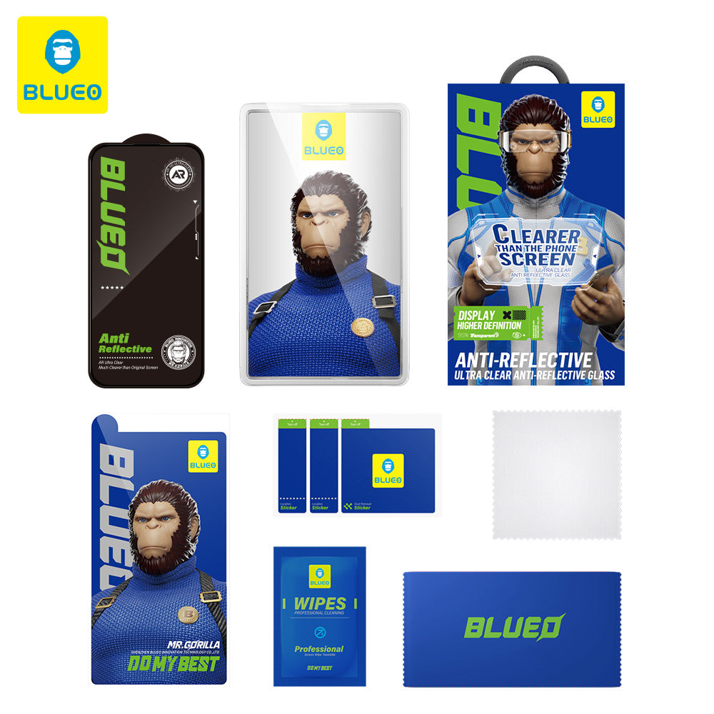 Film de protection d'écran Blueo Anti-Réfléchissant HD pour Apple iPhone 16 Pro, Verre Trempé, Collage Complet, Noir
