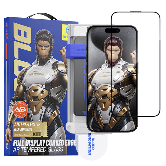 Blueo AR Applicator Pro Displayschutzfolie für Apple iPhone 16 Pro, gehärtetes Glas, Full Glue, 3D, Schwarz