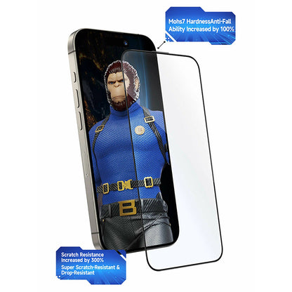 Film de protection d'écran Blueo Crystal Anti-Rayures avec applicateur pour Apple iPhone 15 Pro Max, Verre trempé, Collage intégral, Noir