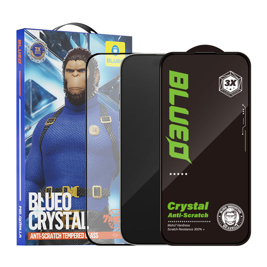 Blueo Crystal Anti-Kratz Schutzfolie für Apple iPhone 15 Pro, gehärtetes Glas, Vollkleber, Schwarz