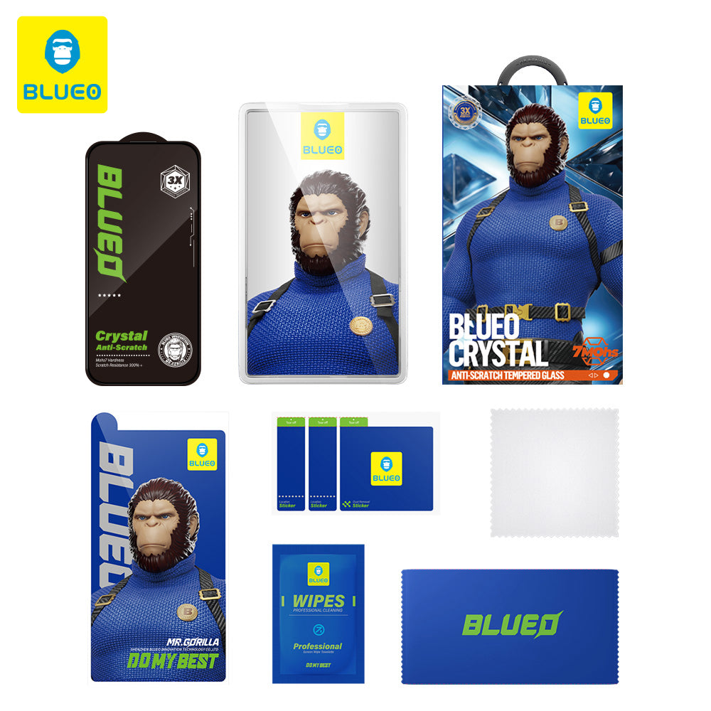 Blueo Crystal Anti-Kras Screen Protector voor Apple iPhone 16 Plus / 15 Plus, Gehard Glas, Volledige Lijm, Zwart