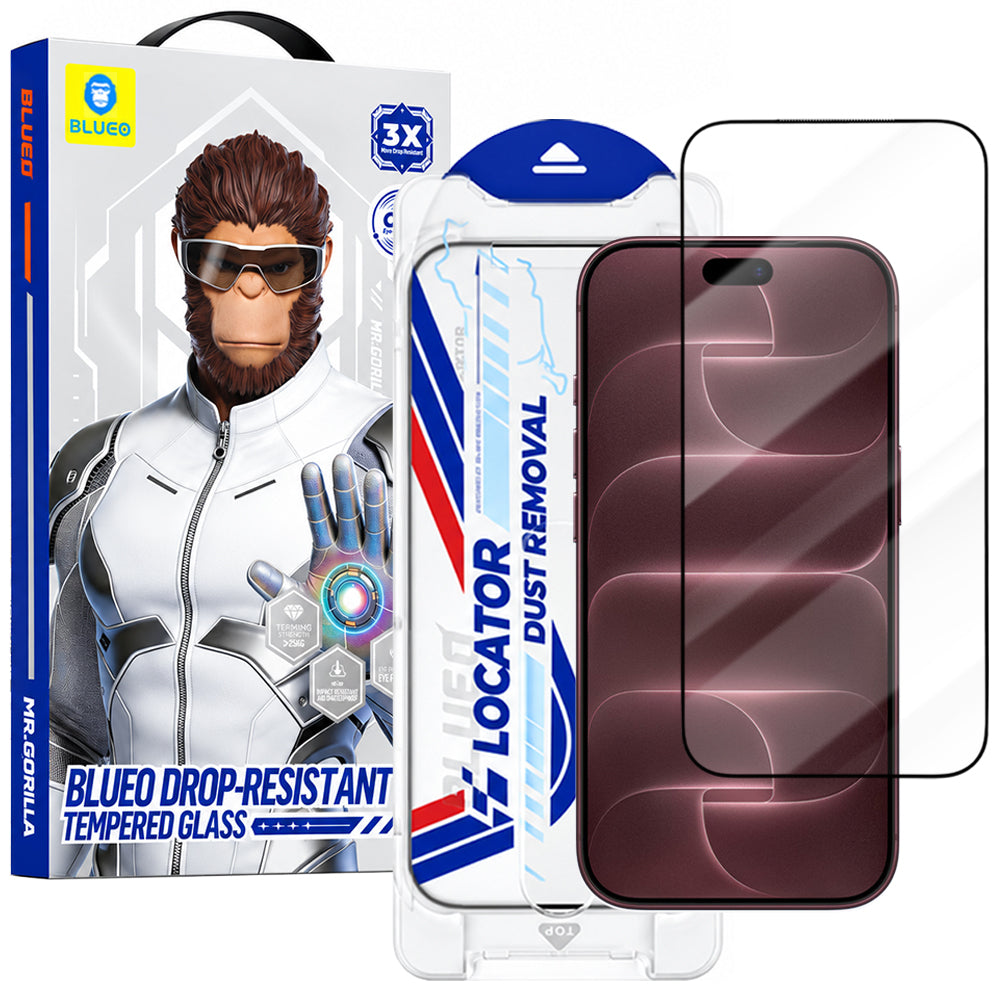 Protection d’écran Blueo Drop Resistant Applicator Pro pour Apple iPhone 18 Pro Max / 17 Pro Max, verre trempé, adhésif intégral, noir