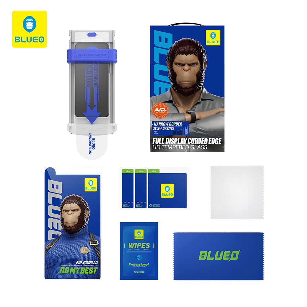 Film de protection d'écran Blueo HD Applicator Pro pour Apple iPhone 16 Pro, Verre trempé, Collage complet, 3D, Noir