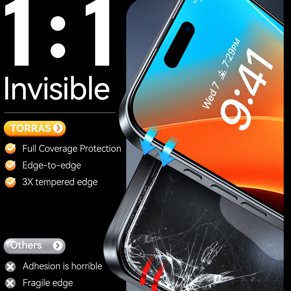 Film de protection d'écran Torras GlassGo Install Master pour Apple iPhone 17 Pro Max, Verre Trempé, Full Glue