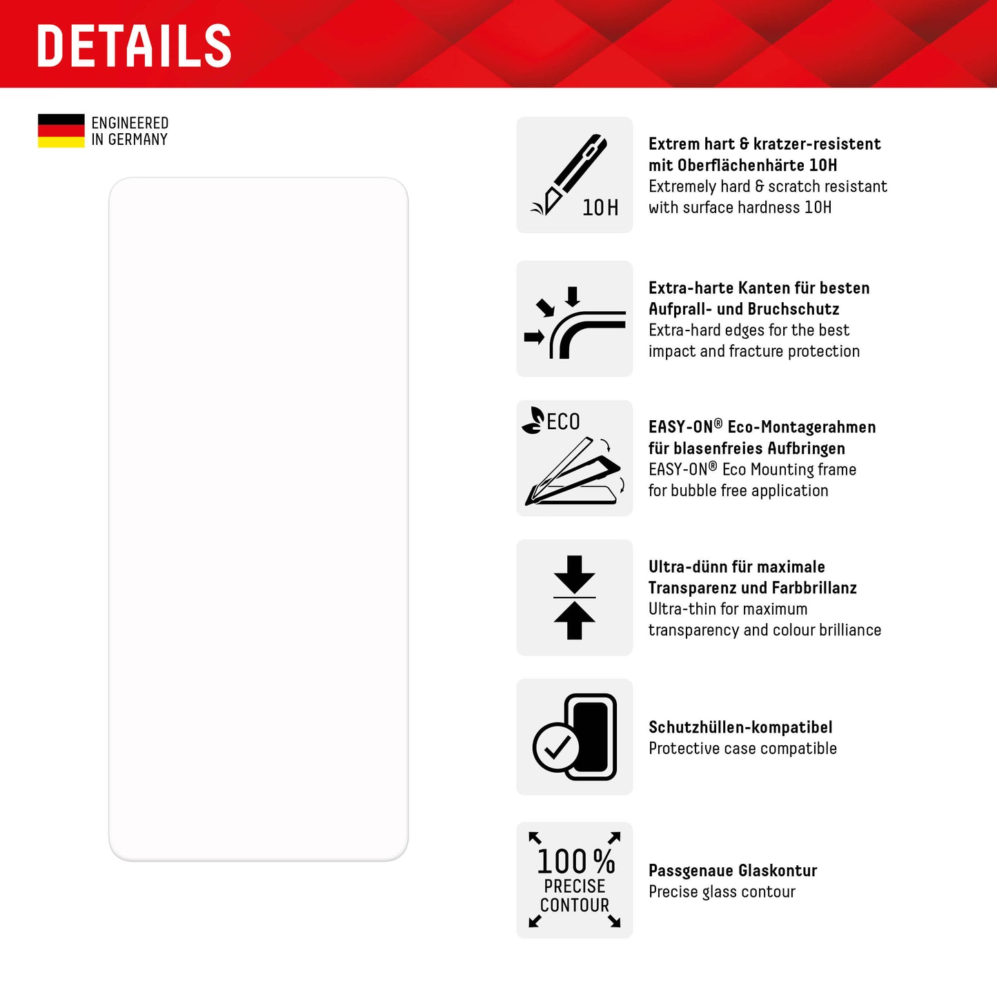 Displex Real Glass schermbeschermfolie voor Google Pixel 8 Pro, Gehard Glas, Volledige Lijm, 2D
