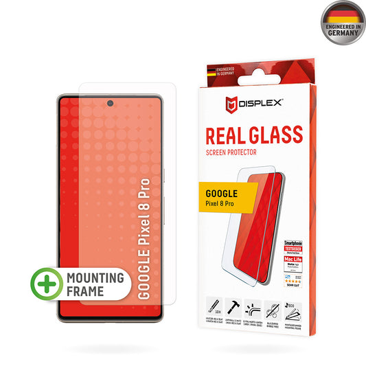 Displex Real Glass schermbeschermfolie voor Google Pixel 8 Pro, Gehard Glas, Volledige Lijm, 2D