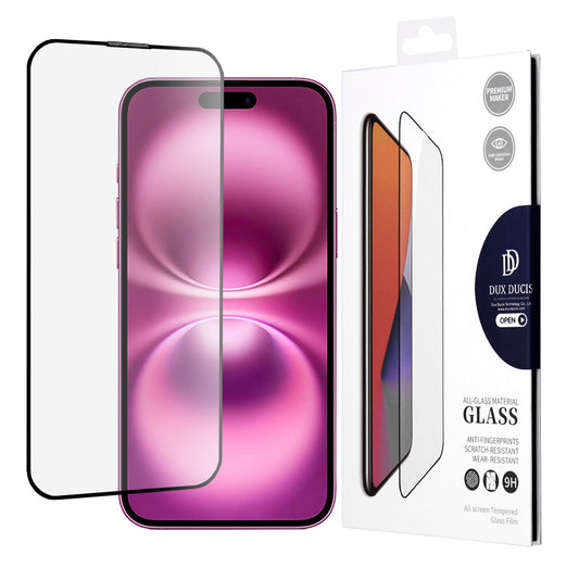 DUX DUCIS schermbeschermfolie voor Apple iPhone 16 Plus, gehard glas, Edge Glue, zwart