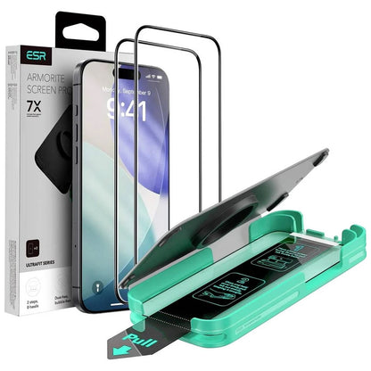 Film de protection d'écran ESR Armorite UltraFit pour Apple iPhone 17 Pro, Verre Trempé, Full Glue, Lot de 2 pièces, Noir