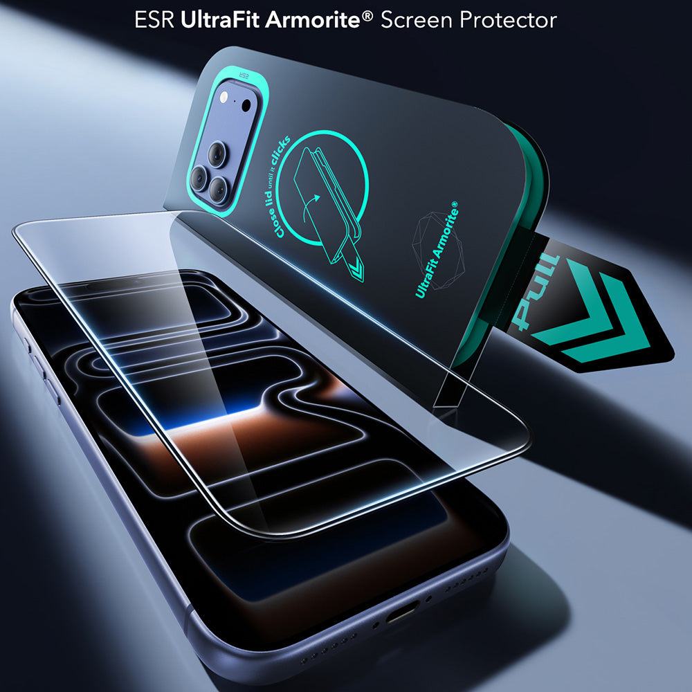 Film de protection d'écran ESR Armorite UltraFit pour Apple iPhone 18 Pro / 17 Pro, Verre trempé, Collage intégral, Lot de 2 pièces, Noir