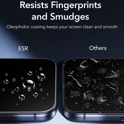 Film de protection d'écran ESR Armorite UltraFit pour Apple iPhone 18 Pro / 17 Pro, Verre trempé, Collage intégral, Lot de 2 pièces, Noir