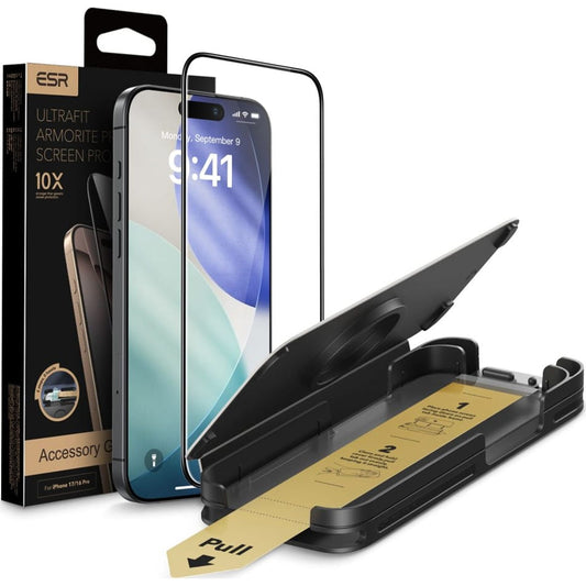 Beschermfolie ESR UltraFit Armorite Pro voor Apple iPhone 17 / 16 Pro, Gehard Glas, Volledige Lijm, Zwart