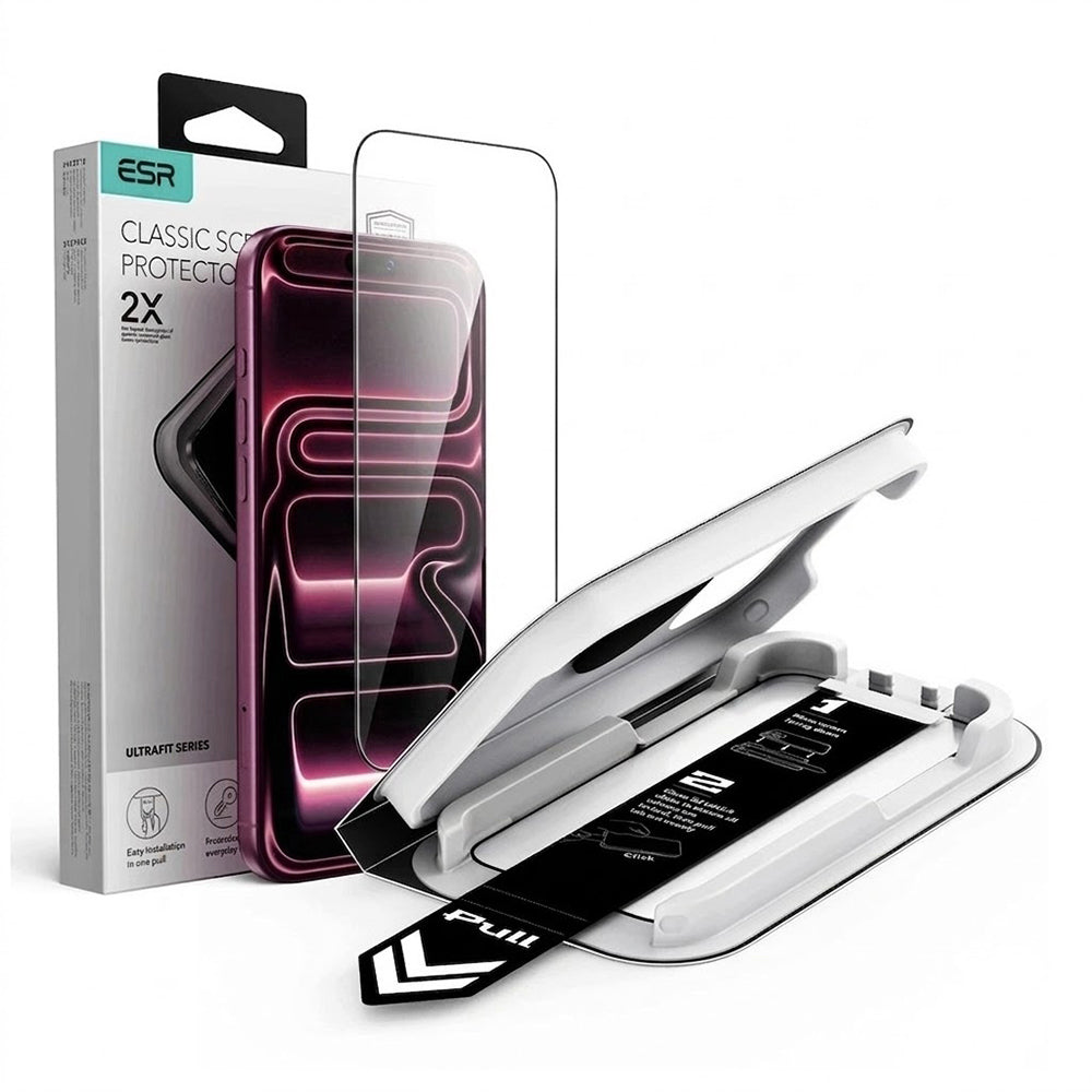 ESR UltraFit Classic Screen Protector for Apple iPhone 18 Pro / 17 Pro, Tempered Glass, Full Glue, Black