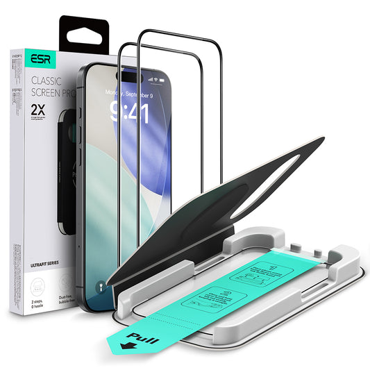 ESR UltraFit Classic schermbeschermer voor Apple iPhone 18 Pro / 17 Pro, gehard glas, volledige lijm, set van 2 stuks, zwart