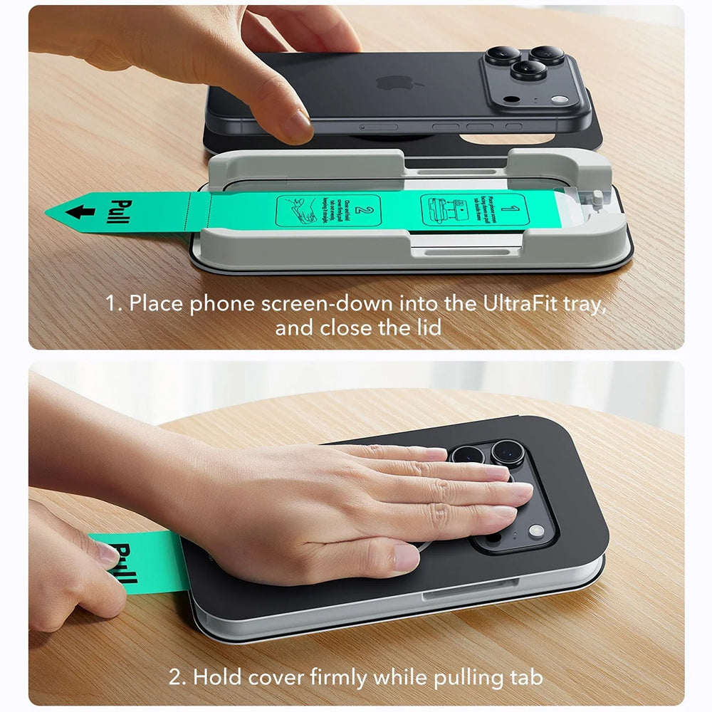 Film de protection écran ESR UltraFit pour Apple iPhone 17 Pro Max, Verre Trempé, Full Glue, Set de 3 pièces