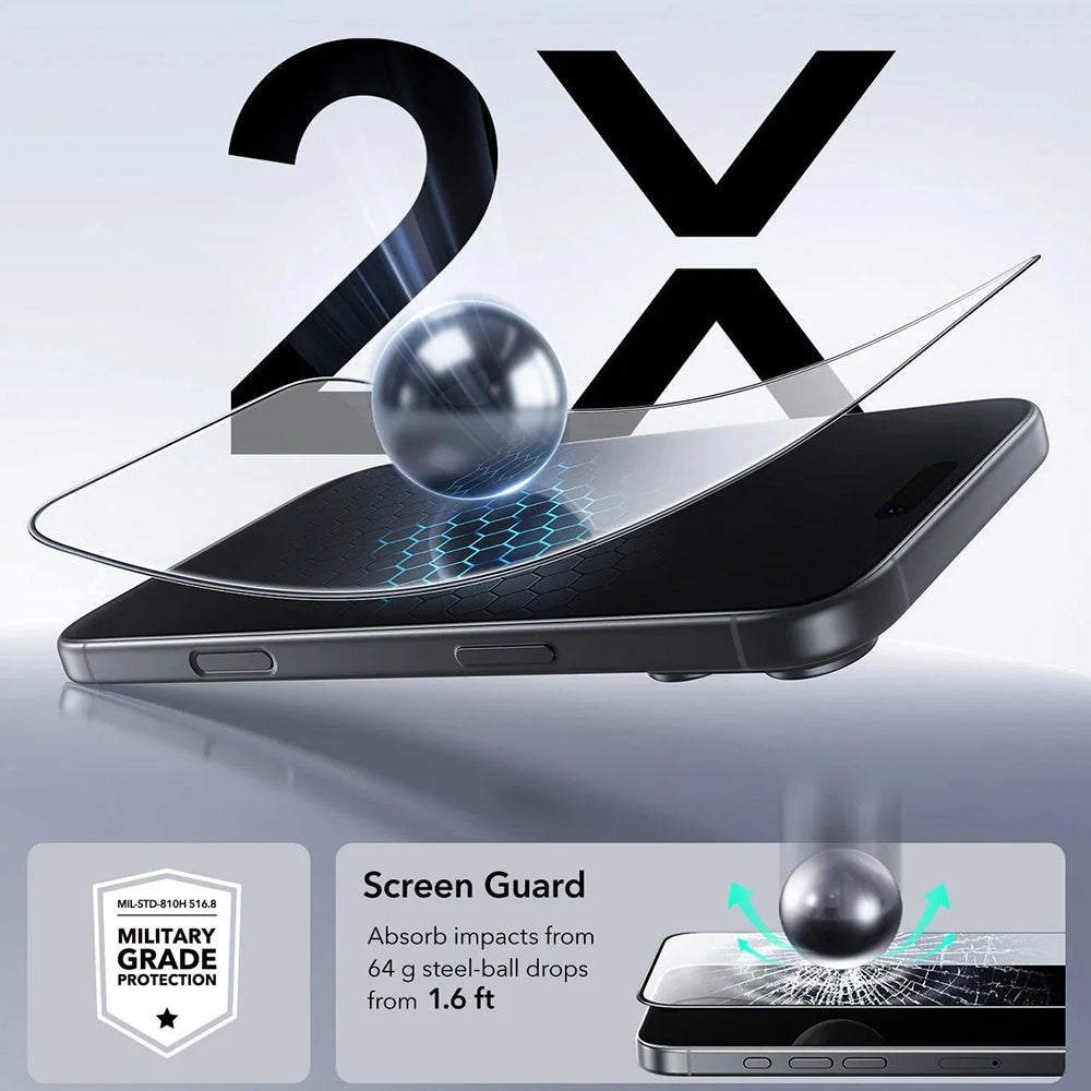 Film de protection écran ESR UltraFit pour Apple iPhone 17 Pro Max, Verre Trempé, Full Glue, Set de 3 pièces