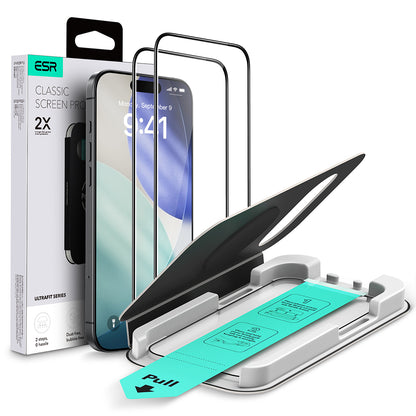 Film de protection écran ESR UltraFit pour Apple iPhone 17 Pro, Verre Trempé, Full Glue, Lot de 2 pièces, Noir.