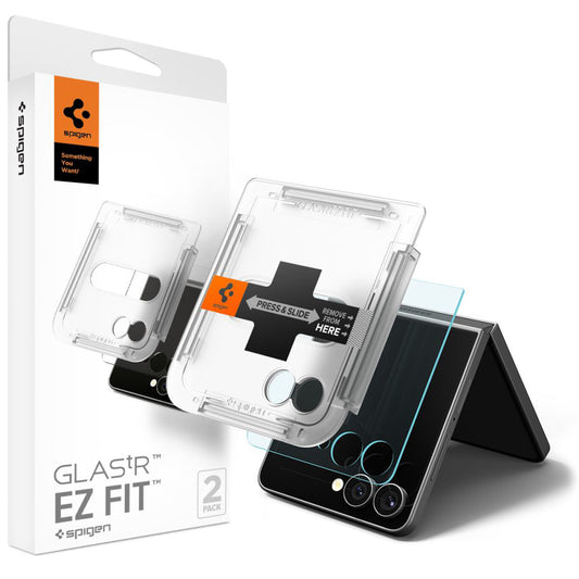 Beschermfolie Buitenscherm Spigen GlastR EZ FIT voor Samsung Galaxy Z Flip7 F766, Gehard Glas, Volledige Lijm, Set van 2 stuks AGL09585