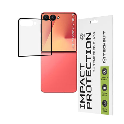 Film de protection écran extérieur Techsuit pour Samsung Galaxy Z Flip7 F766, verre trempé, adhésif complet, 111D, noir