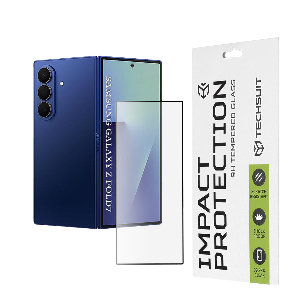 Film de protection écran extérieur Techsuit pour Samsung Galaxy Z Fold7 F966, verre trempé, adhésif complet, 111D, noir